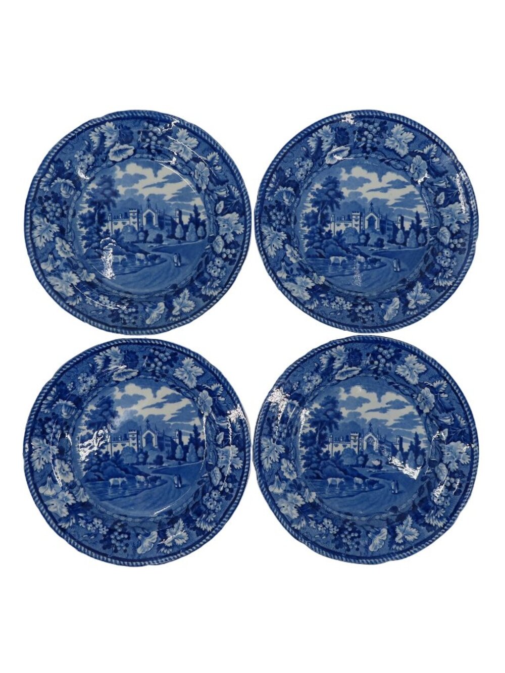 Cashiobury Hertfordshire 4 Plates 8.5in Enoch Wood Sons Blue Transferware Scene